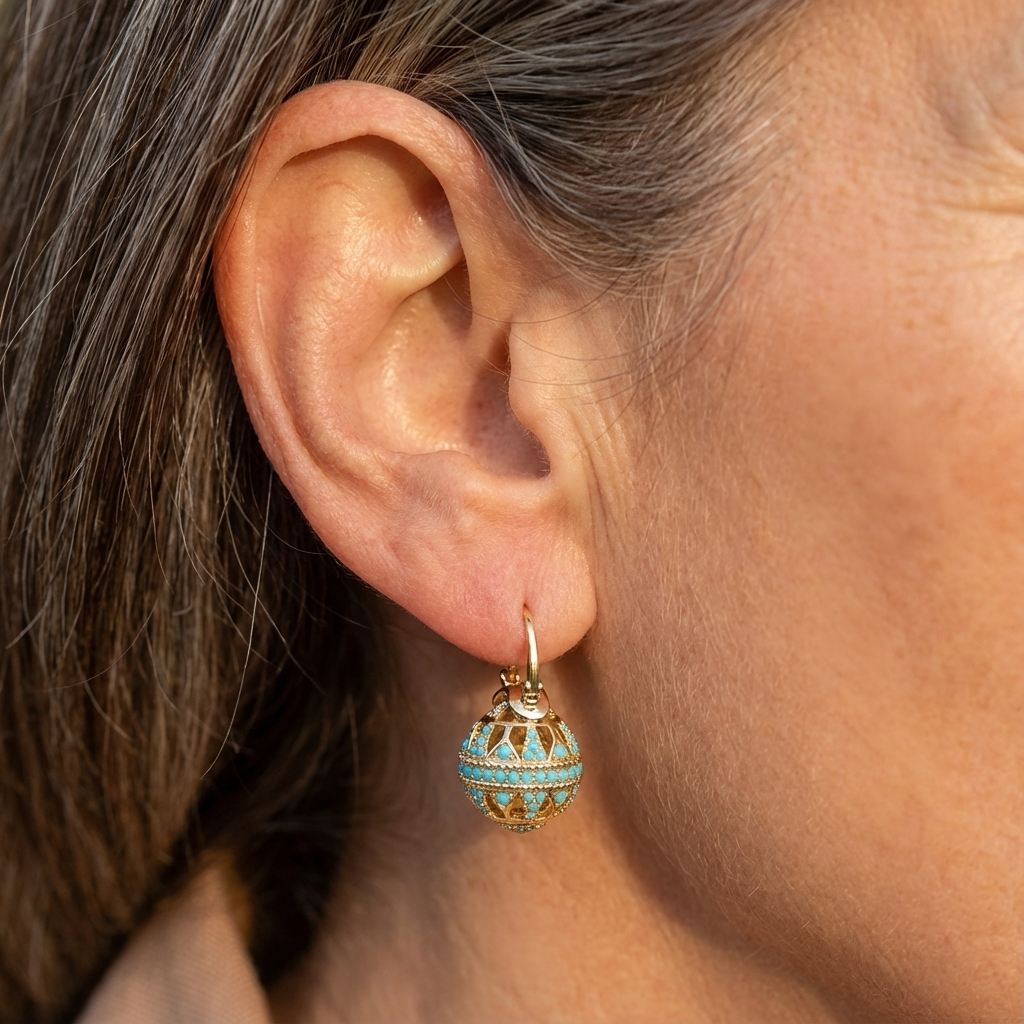 Gouden Turquoise Mandala Oorbellen