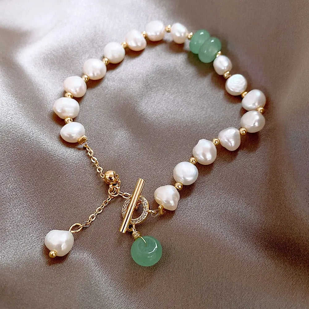 Natuurlijke Parel & Jade Armband