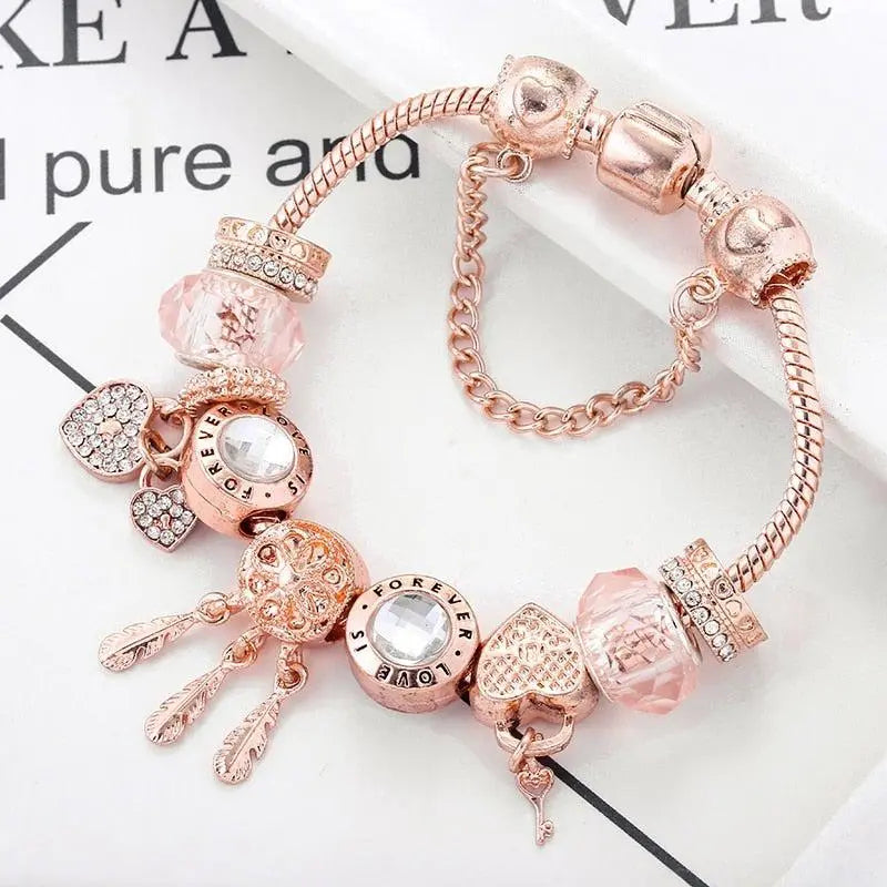 Roze Dromen Vanger Armband met Inclusief Zilveren Charms