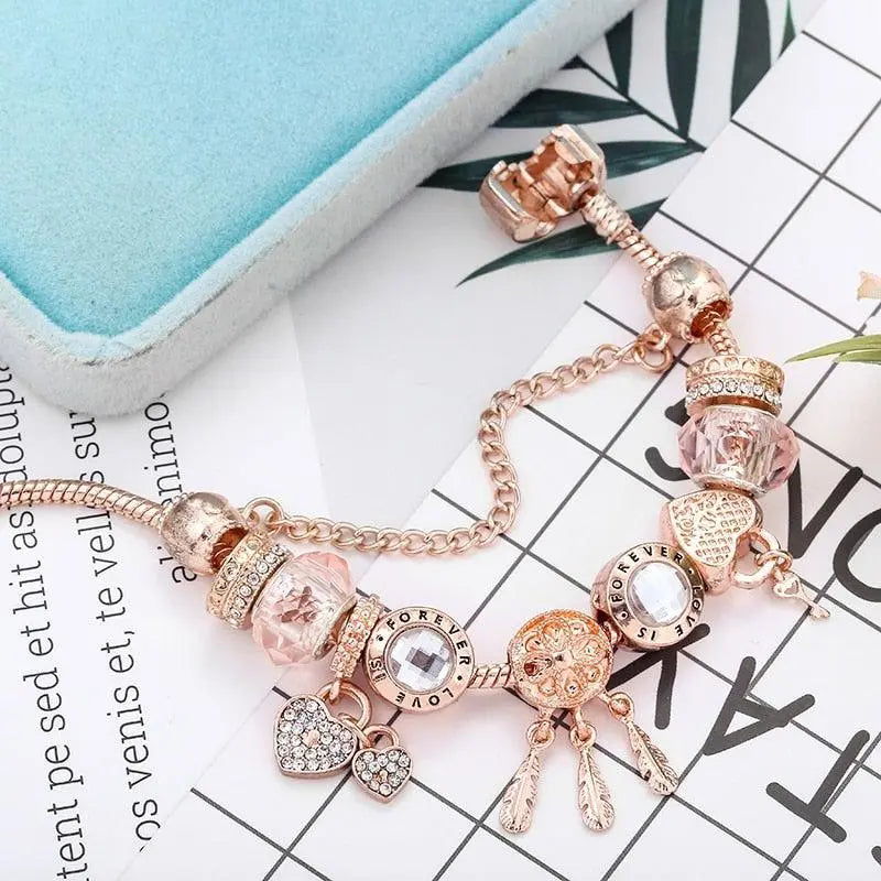 Roze Dromen Vanger Armband met Inclusief Zilveren Charms