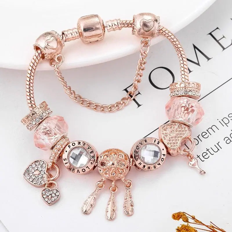 Roze Dromen Vanger Armband met Inclusief Zilveren Charms