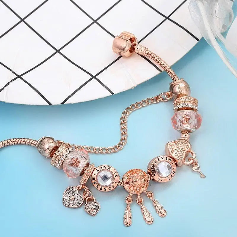 Roze Dromen Vanger Armband met Inclusief Zilveren Charms