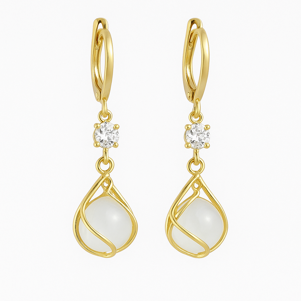 Gouden Hangende Oorbellen met Witte Opal