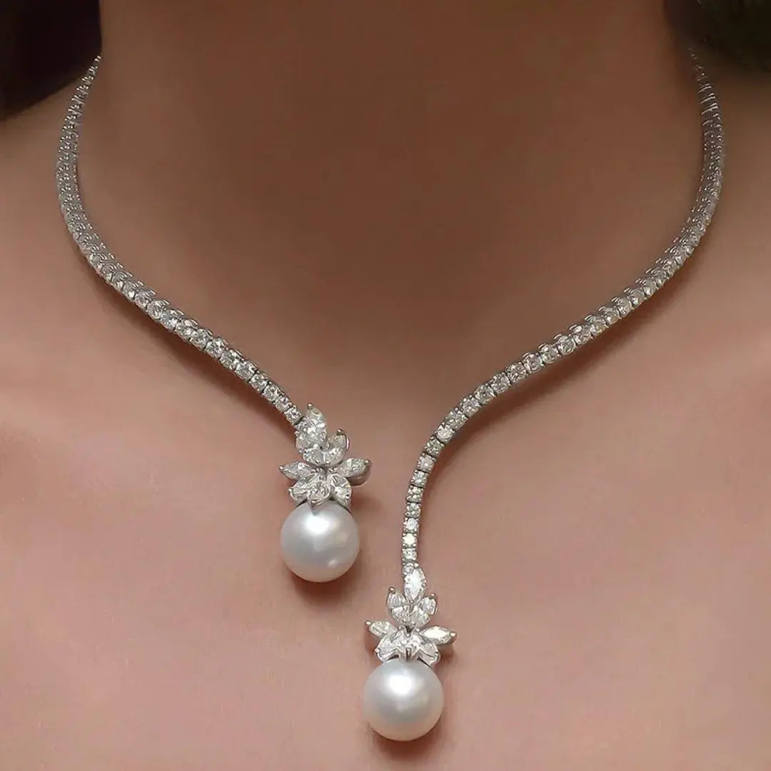 Elegante glanzende ketting met sterling zilveren parels