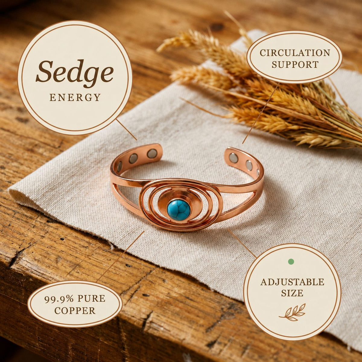 Verstelbare Turquoise Koperen Armband