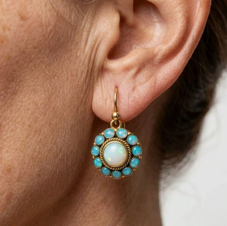 Premium Parel en Turquoise Opal Halo Oorbellen
