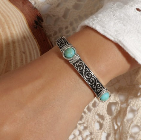 Boheemse Zilveren Turquoise Armband