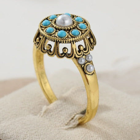 Premium Bloem Turquoise Parel Ring