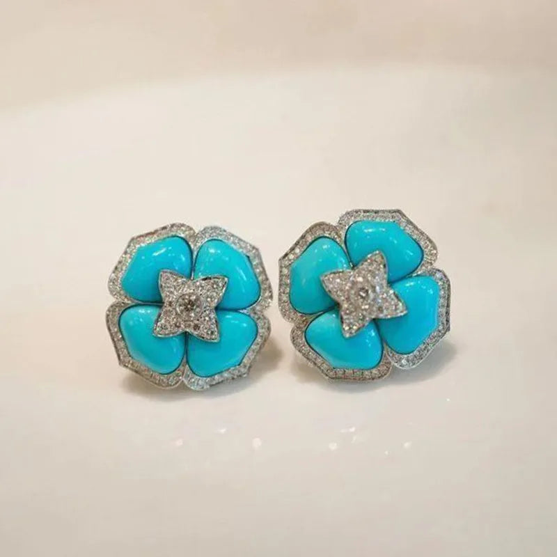Intieme Turquoise Bloem Oorbellen