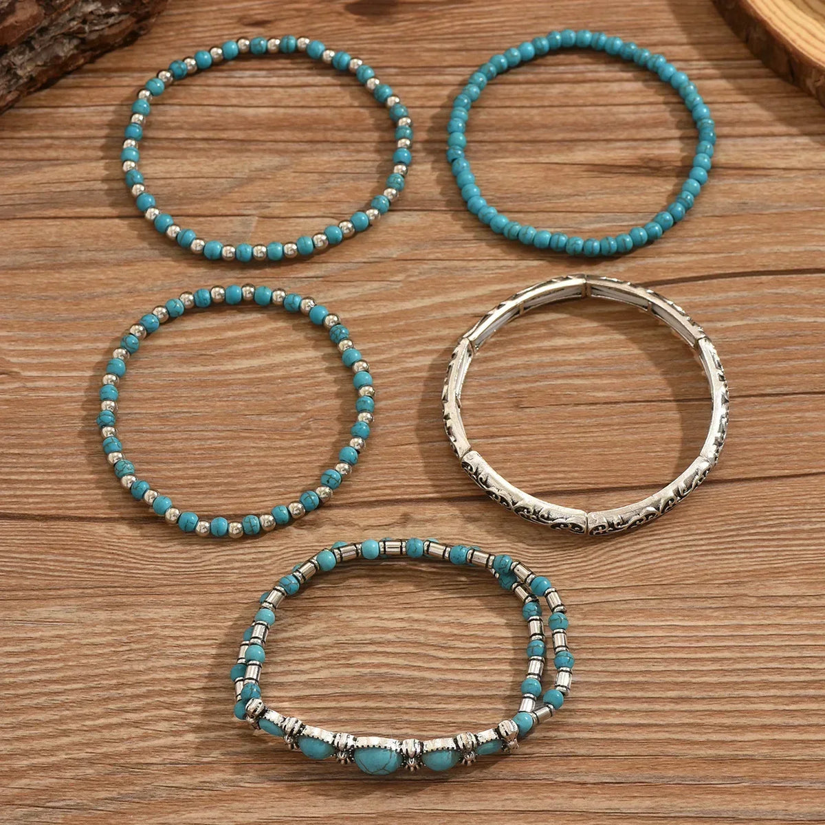 Boho armbandenset met turquoise kralen