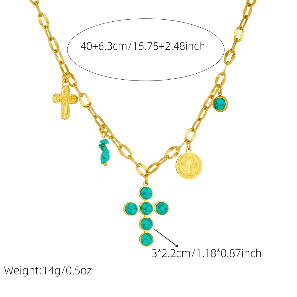 Gezegende Turquoise Edelstenen Kruzifix Ketting