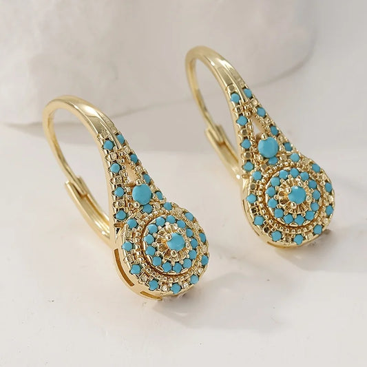 Gouden Turquoise Bloem Oorbellen