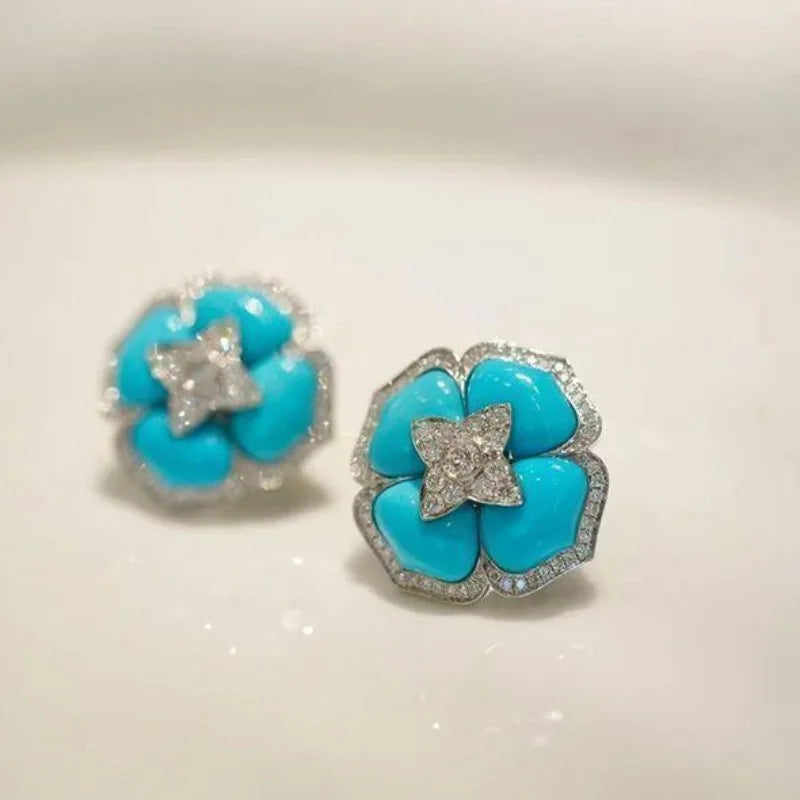 Intieme Turquoise Bloem Oorbellen
