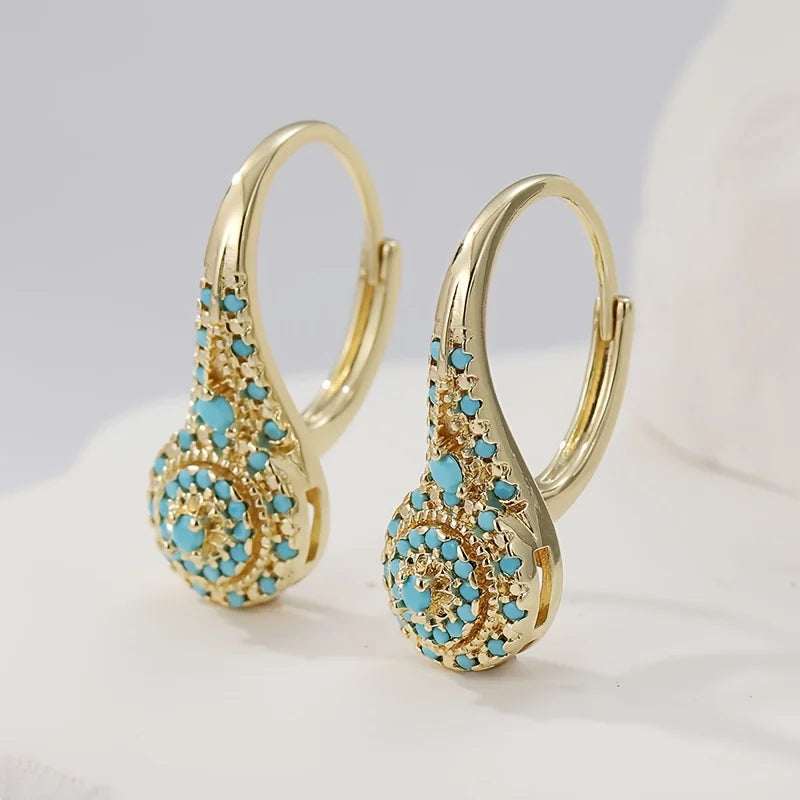 Gouden Turquoise Bloem Oorbellen