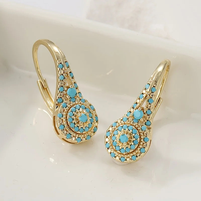 Gouden Turquoise Bloem Oorbellen