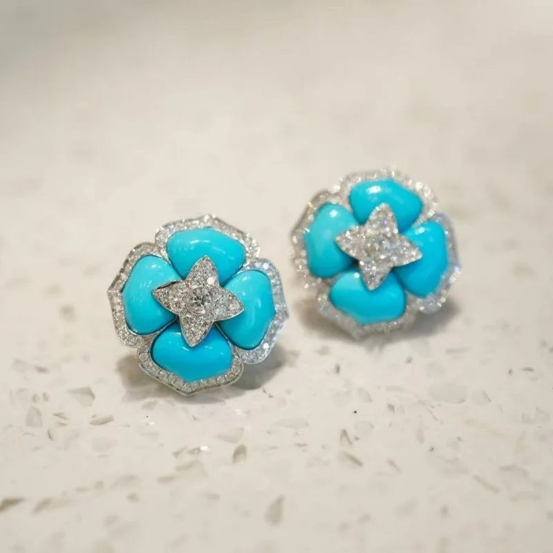 Intieme Turquoise Bloem Oorbellen