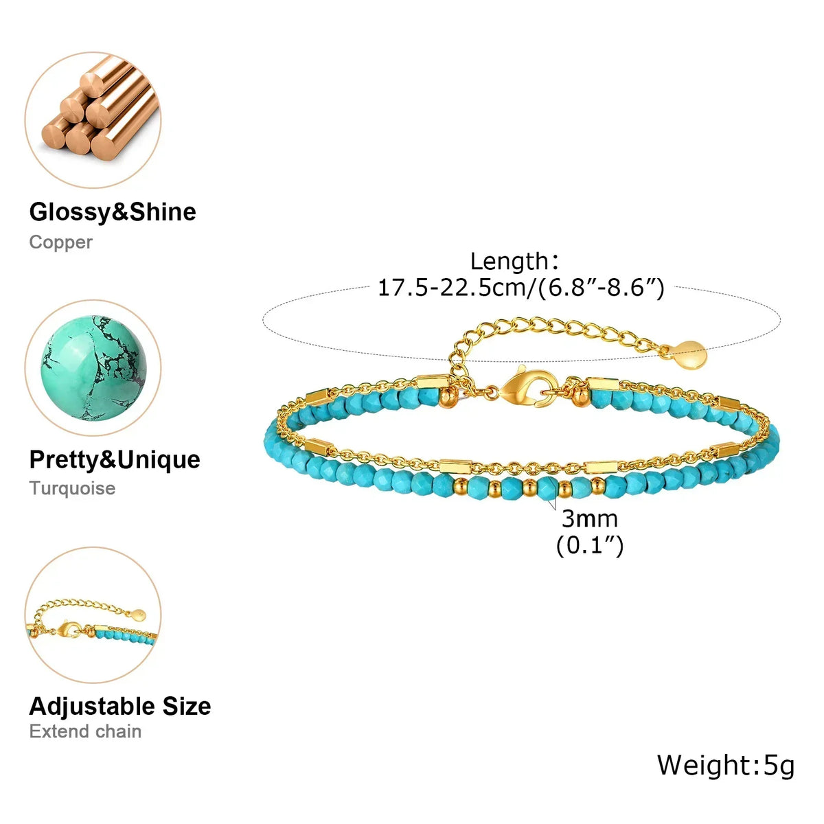 Stralende Gouden Turquoise Kettingarmband