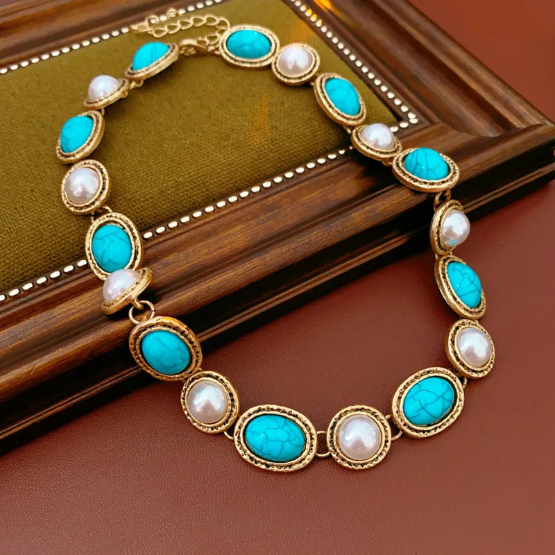 Antiek Turquoise Parel Set