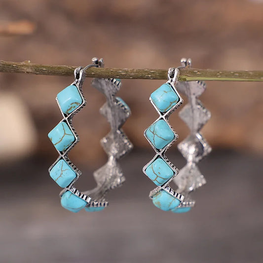 Vintage Turquoise Hoepel Oorbellen