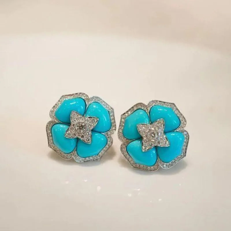 Intieme Turquoise Bloem Oorbellen