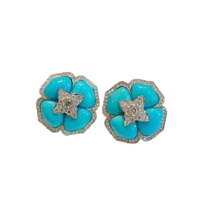 Intieme Turquoise Bloem Oorbellen