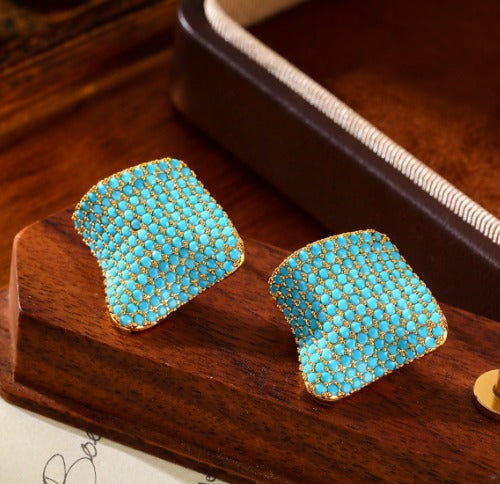 Premium Vierkante Turquoise Stud Oorbellen