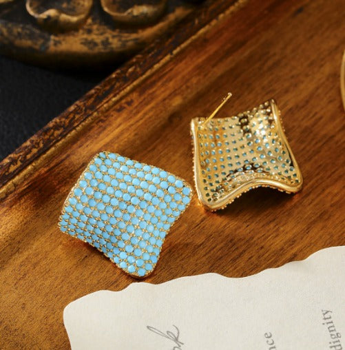 Premium Vierkante Turquoise Stud Oorbellen