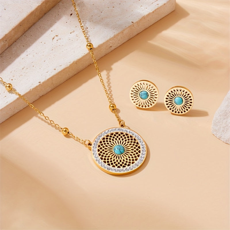 Elegante Turquoise Medaillon Sieraad Set