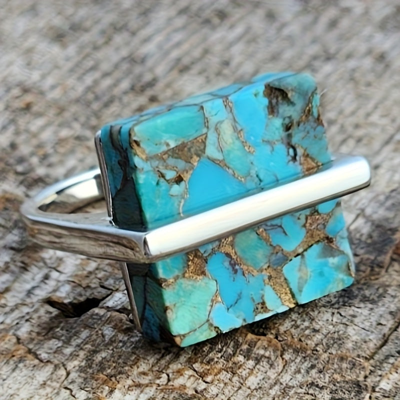 Statement Turquoise Vierkante Steen Ring