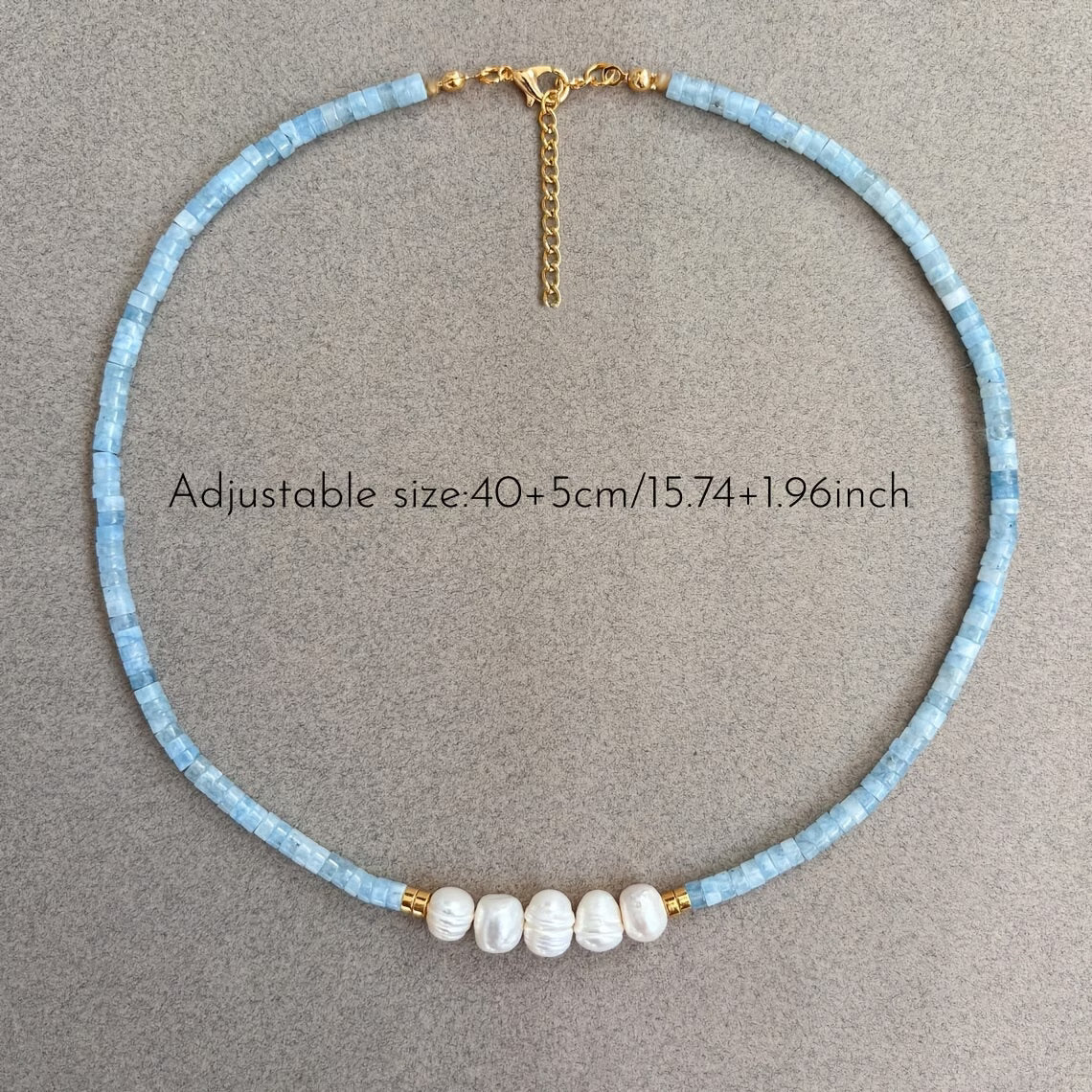 Minimale Aquamarijn Turquoise en Parel Ketting