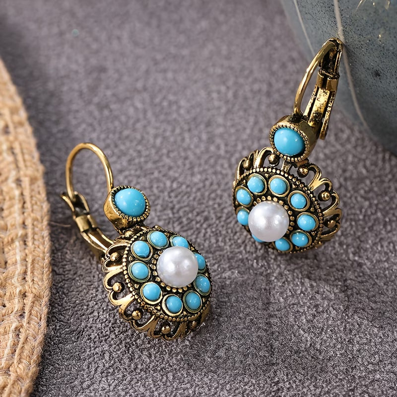 Premium Parel Bloem en Turquoise Oorbellen