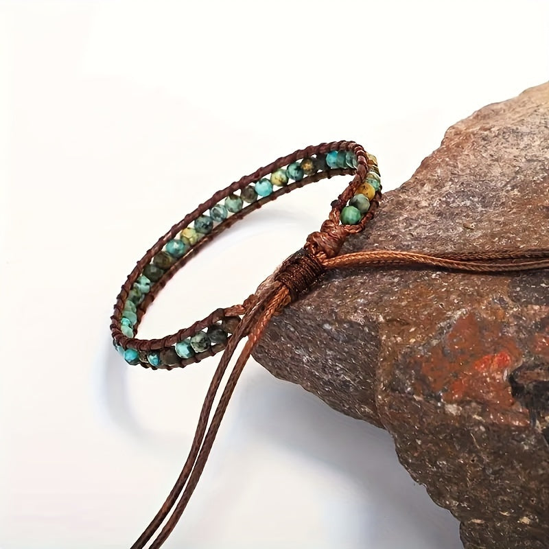 Boho Verstelbare Turquoise Steen Wikkelarmband