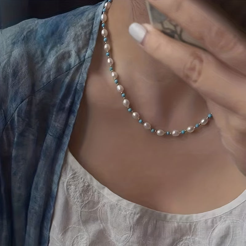 Verfijnde Parels en Turquoise Kralen Ketting