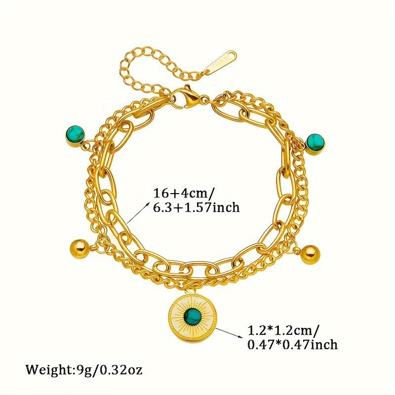 Elegante Gouden Turquoise Gelaagde Kettingarmband