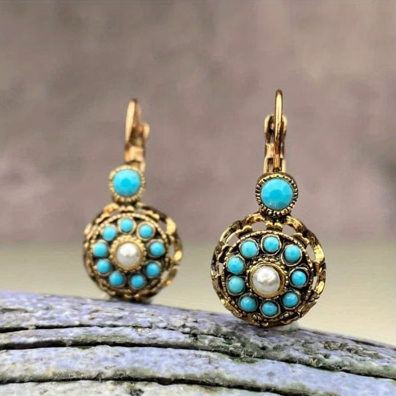 Premium Parel Bloem en Turquoise Oorbellen