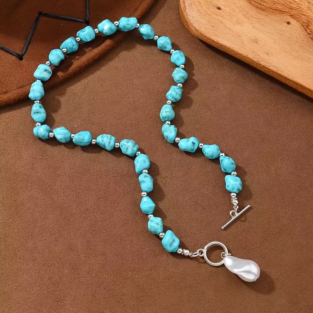 Turquoise & Parel Zilveren Ketting