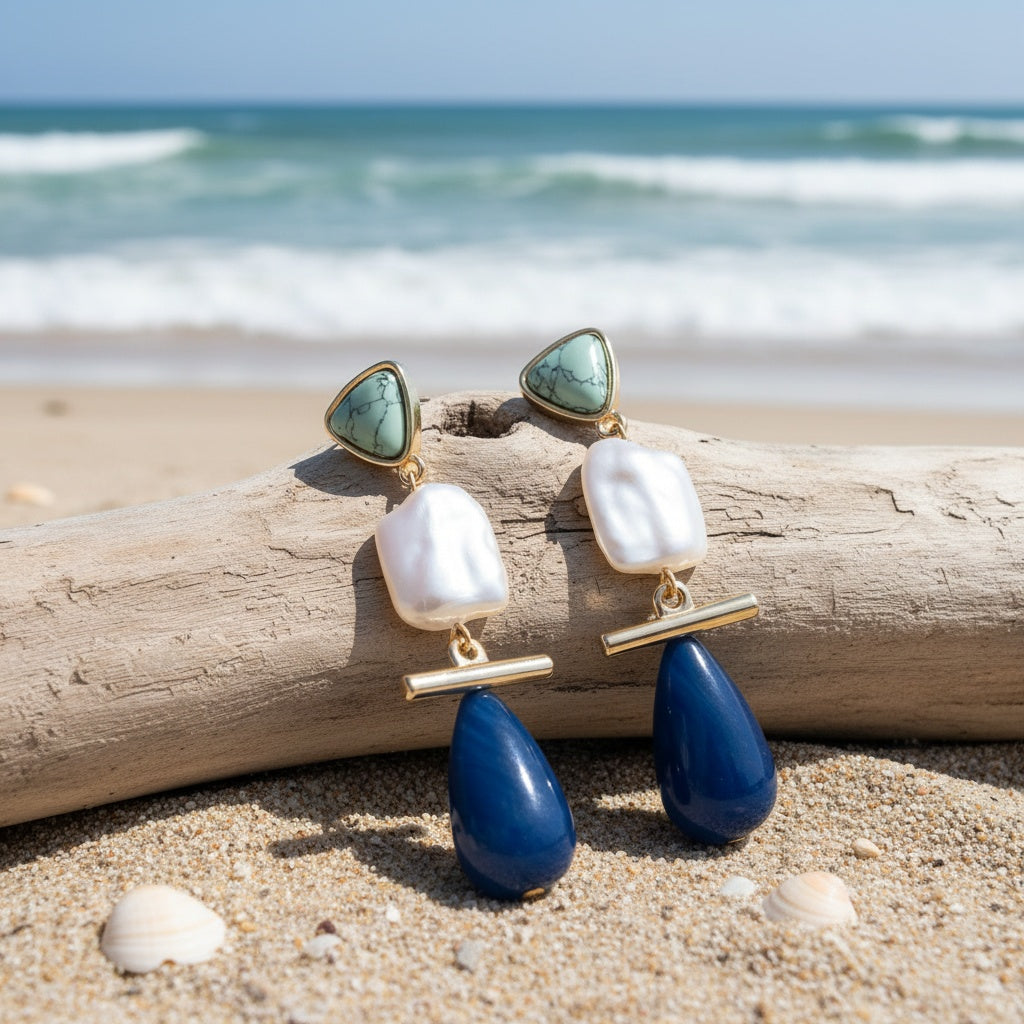 Luxe Turquoise Parels Dangle Oorbellen