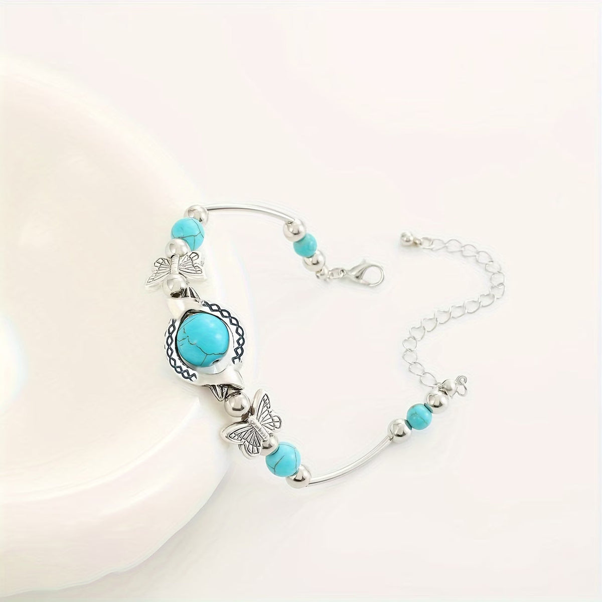 Vintage Zilveren Turquoise Vlinder Armband