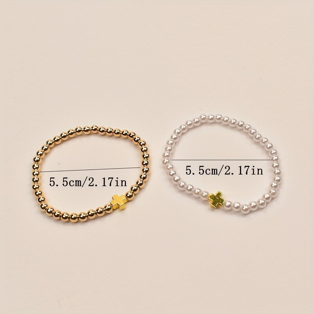 Delicate Parels Cross Armband Set