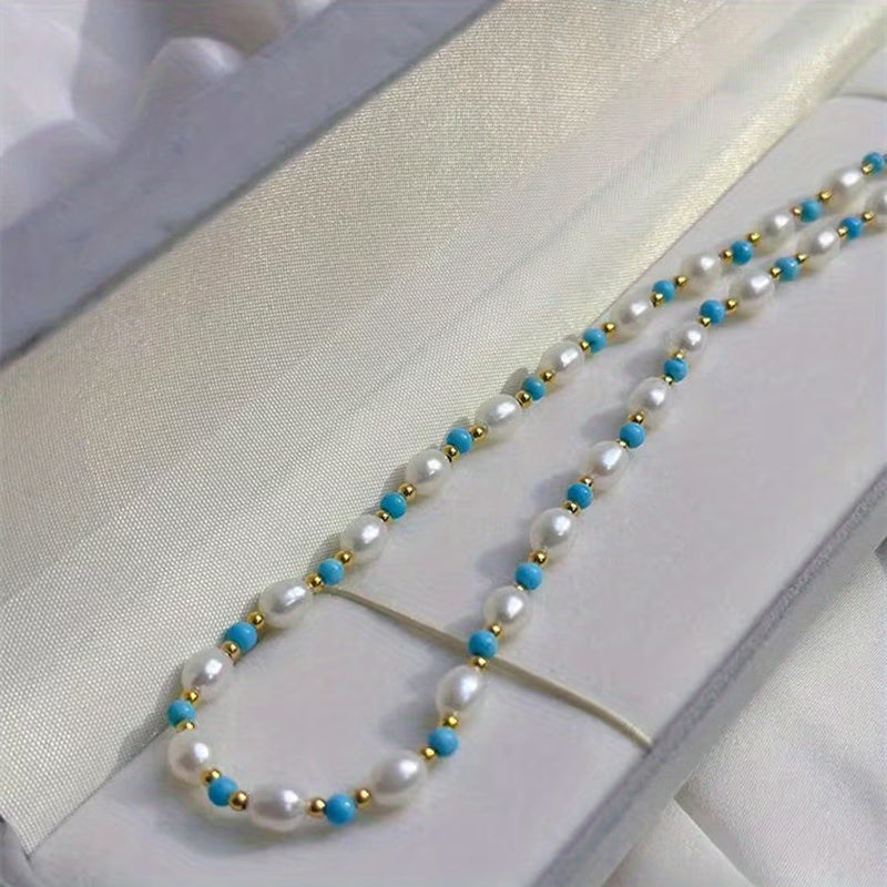 Verfijnde Parels en Turquoise Kralen Ketting