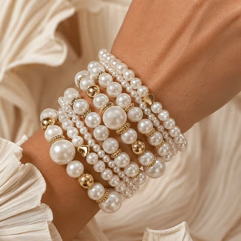 Parel Stapelarmband Set van 8