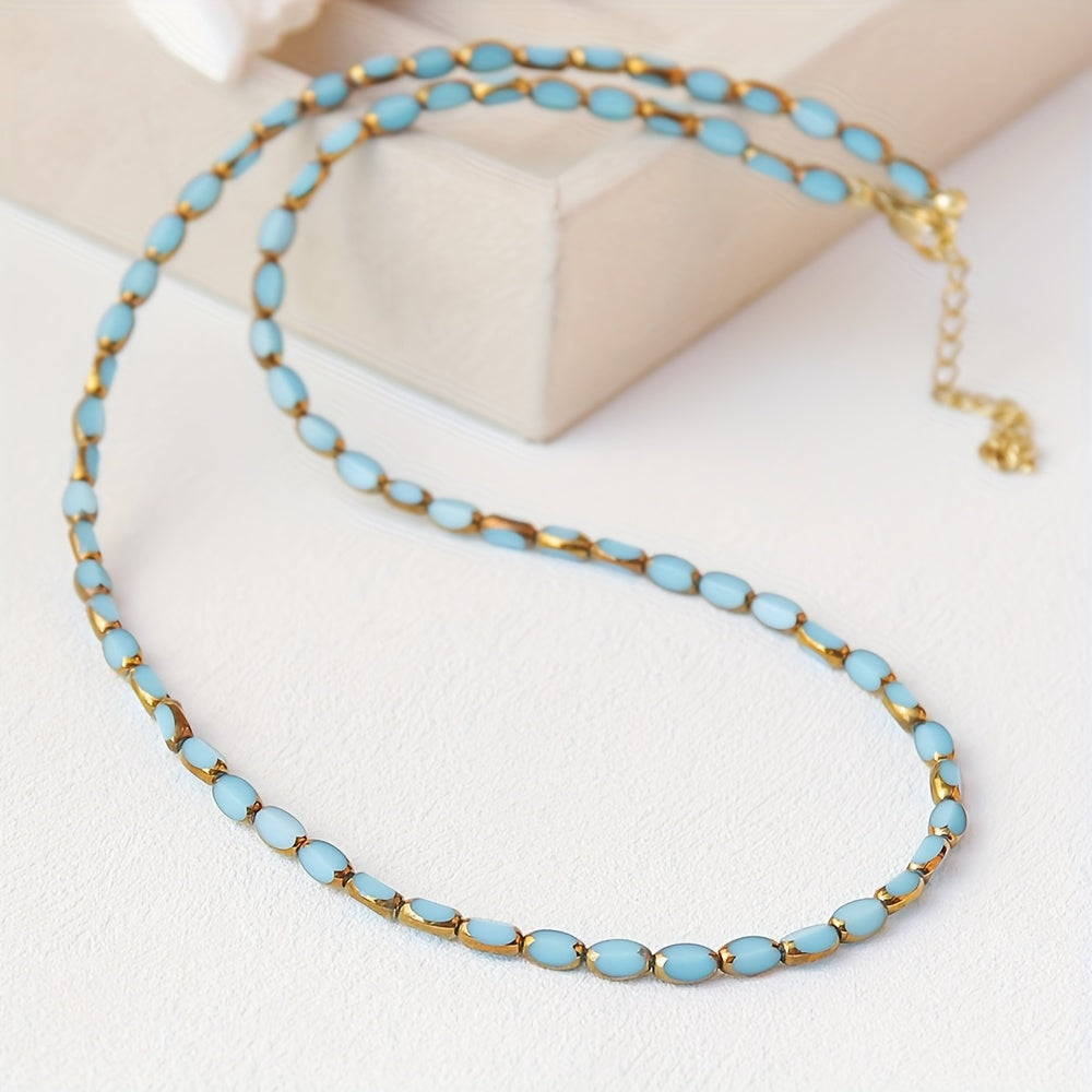 Elegante Turquoise Ovalen Kralenketting