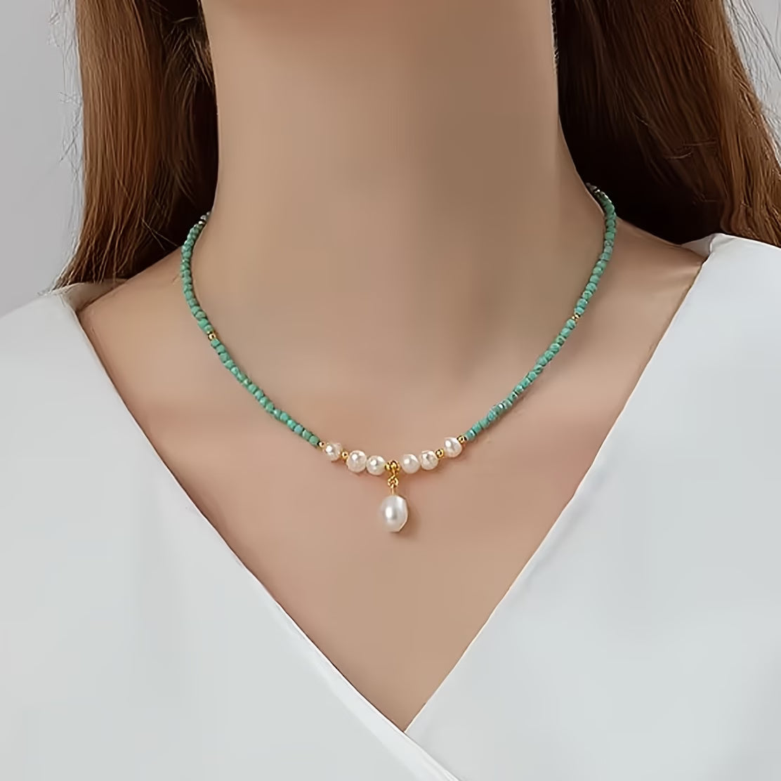 Premium Minimale Turquoise en Parel Ketting