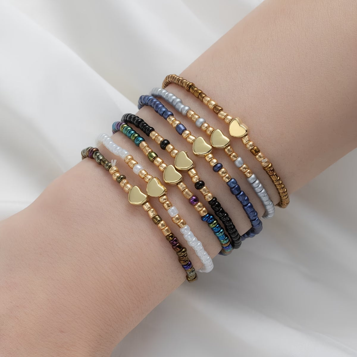Subtiele Hart Kralen Armband Set van 7