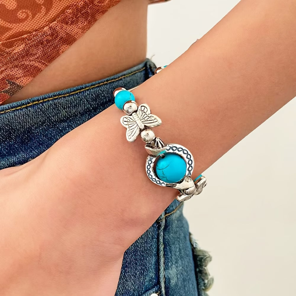 Vintage Zilveren Turquoise Vlinder Armband