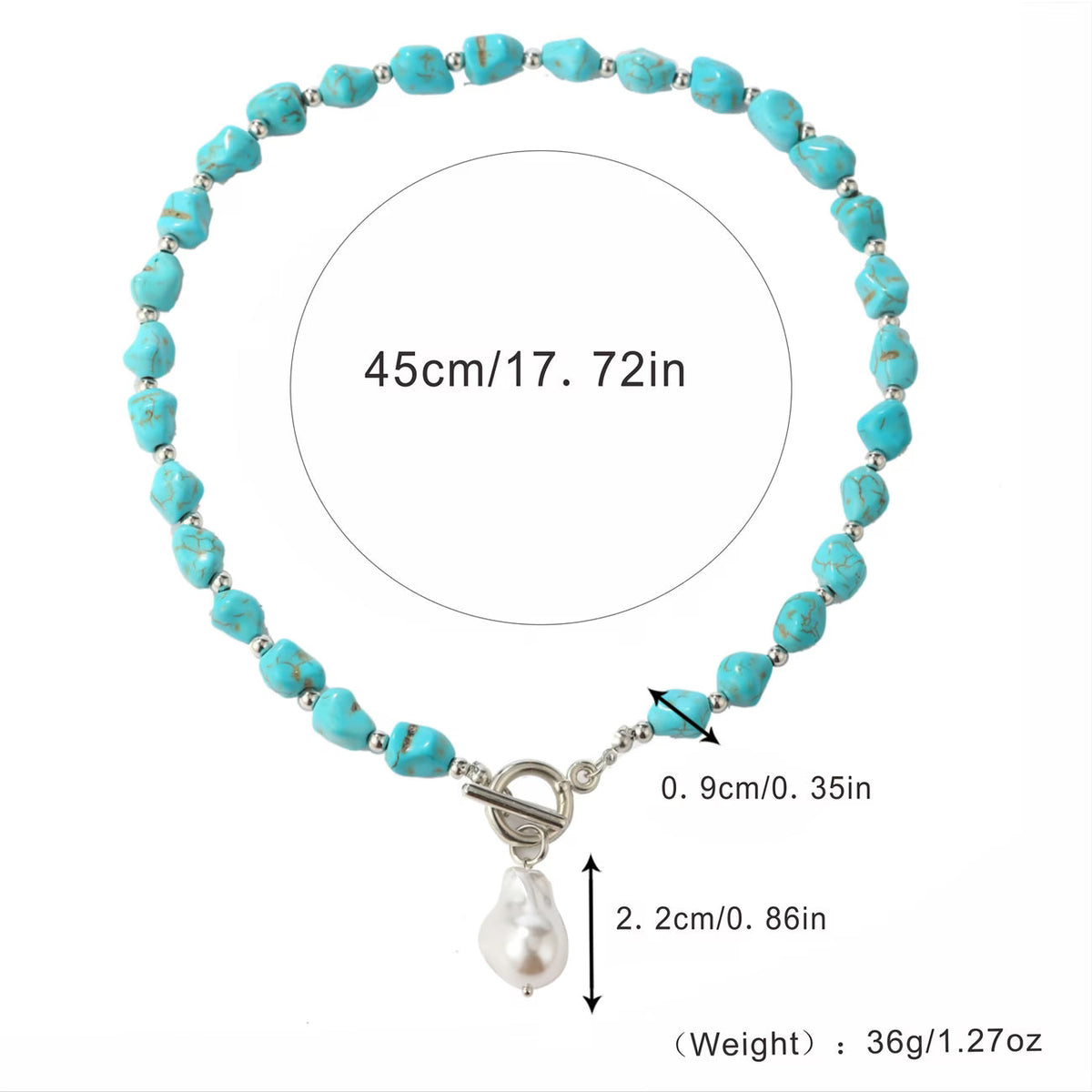 Turquoise & Parel Zilveren Ketting