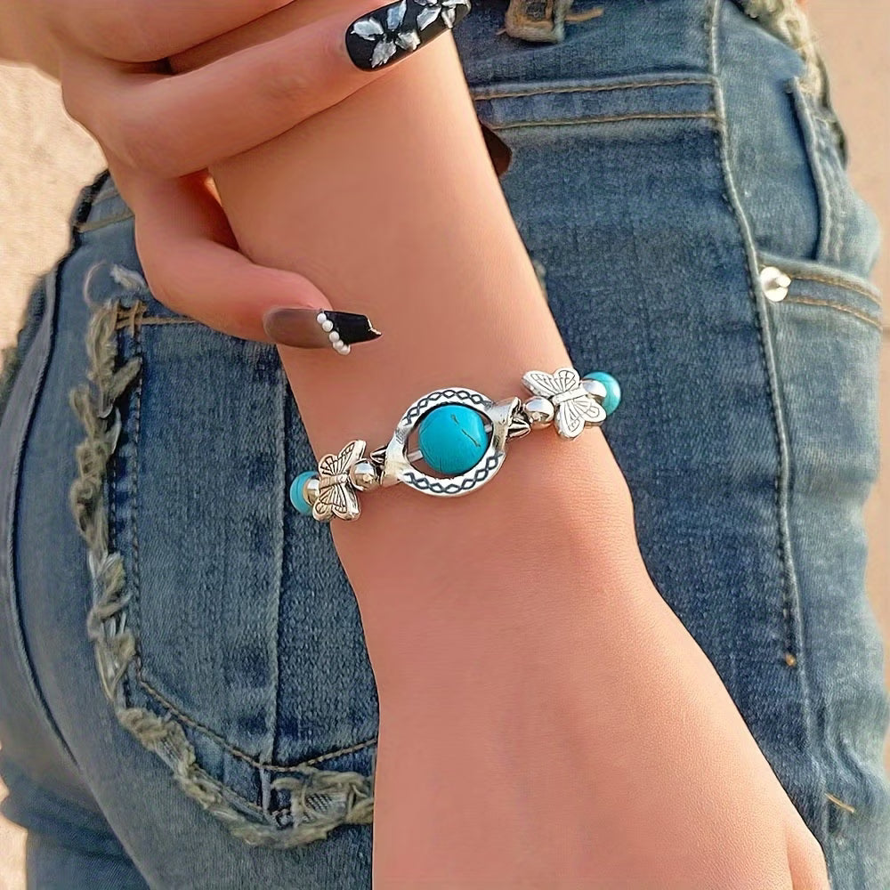 Vintage Zilveren Turquoise Vlinder Armband