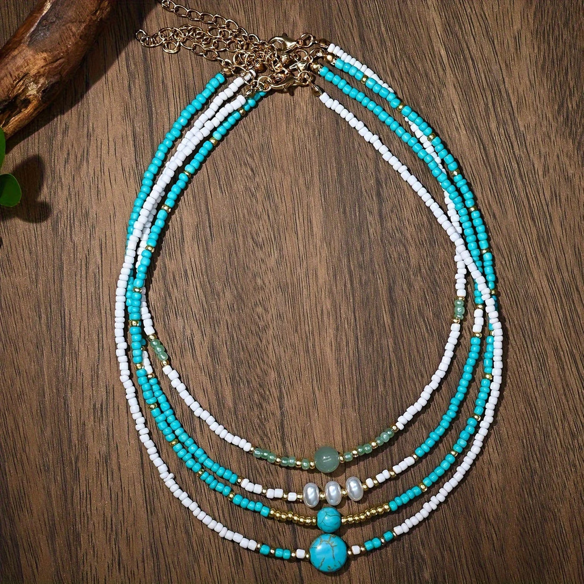 Bohemian Parel en Turquoise Kralen Armband Set