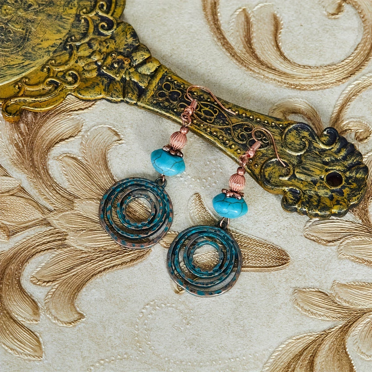 Turquoise Koperen Oorbellen