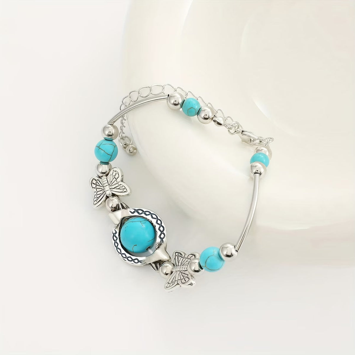 Vintage Zilveren Turquoise Vlinder Armband